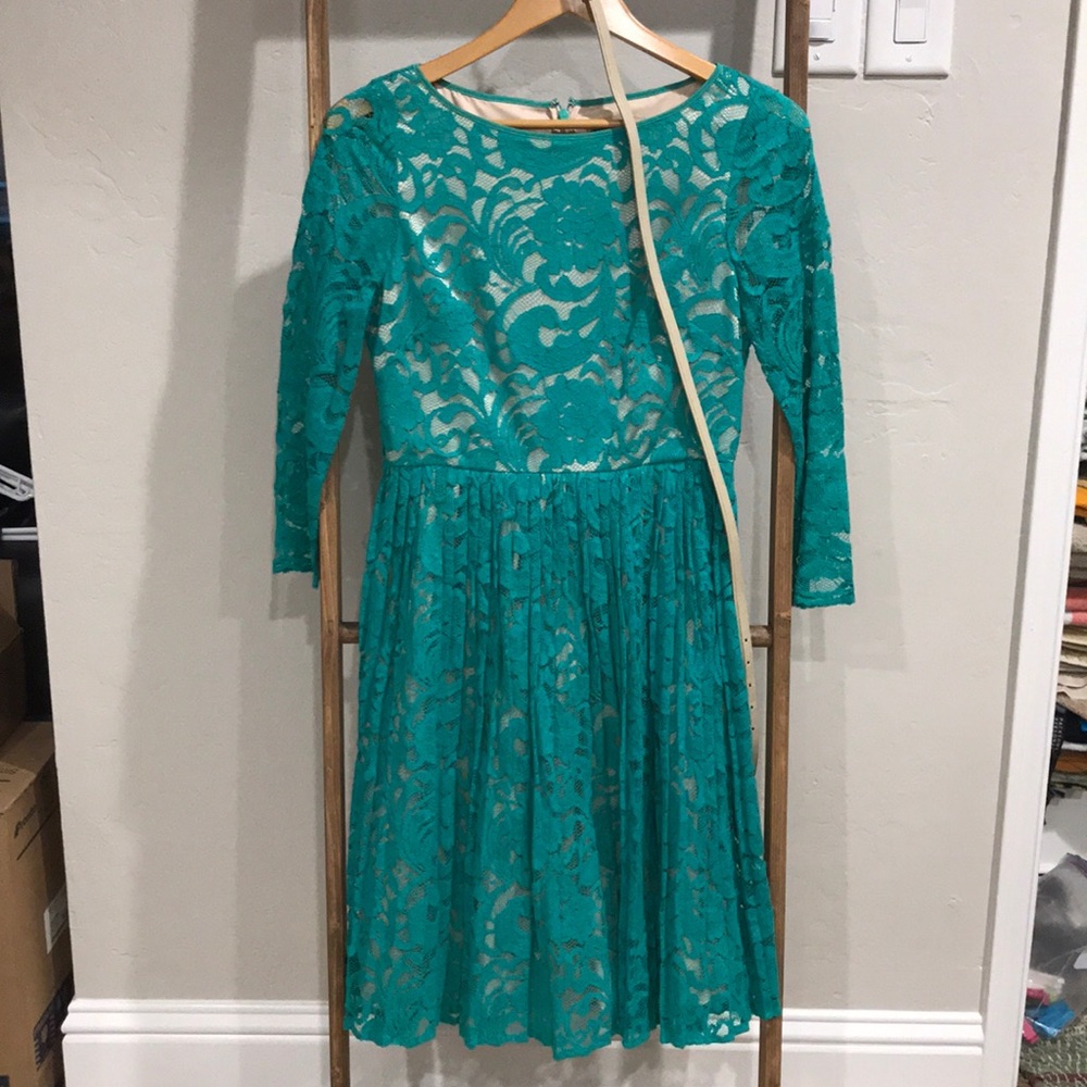 Nordstrom teal lace dress